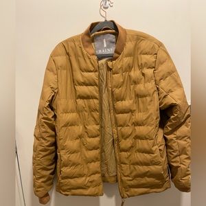 RAINS Full Zip Waterproof Puffer Jacket, S/M, Mustard Yellow